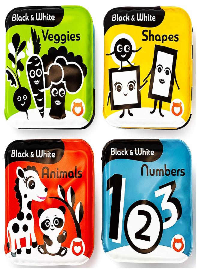 Floating Baby Bath Books - High Contrast Black and White Waterproof Bath Books for Babies 3+ Months