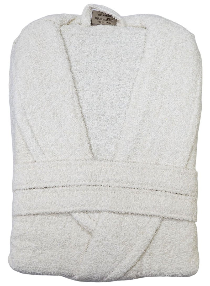 Turkish Cotton Bathrobe Terry Unisex with Dual Pockets, Belt and Shawl Collar Off White One Size