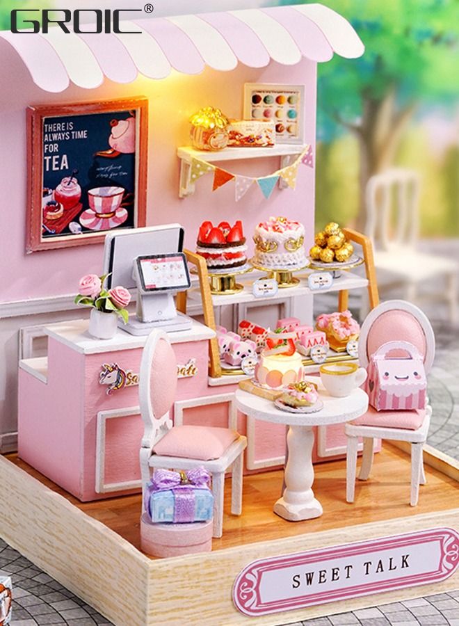 DIY Miniature Dollhouse kit, Wooden Mini Dessert Shop Includes Dustcover Buildable Dollhouse for Teens and Adults,DIY Assembled Toys,Home Decoration