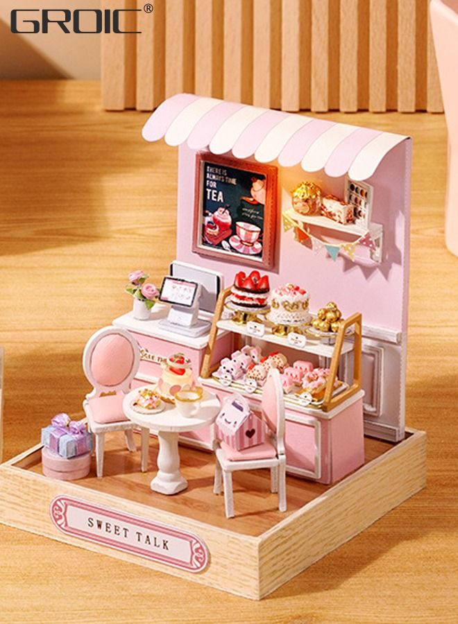 DIY Miniature Dollhouse kit, Wooden Mini Dessert Shop Includes Dustcover Buildable Dollhouse for Teens and Adults,DIY Assembled Toys,Home Decoration