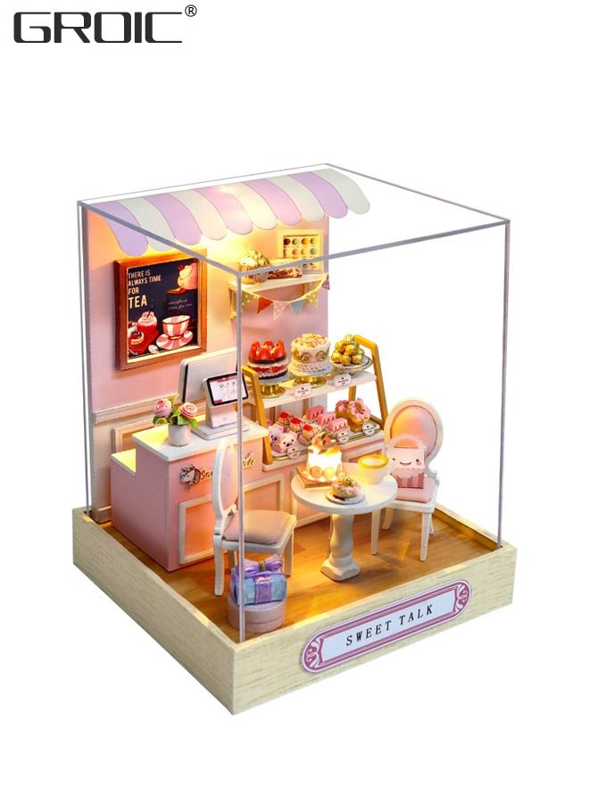 DIY Miniature Dollhouse kit, Wooden Mini Dessert Shop Includes Dustcover Buildable Dollhouse for Teens and Adults,DIY Assembled Toys,Home Decoration