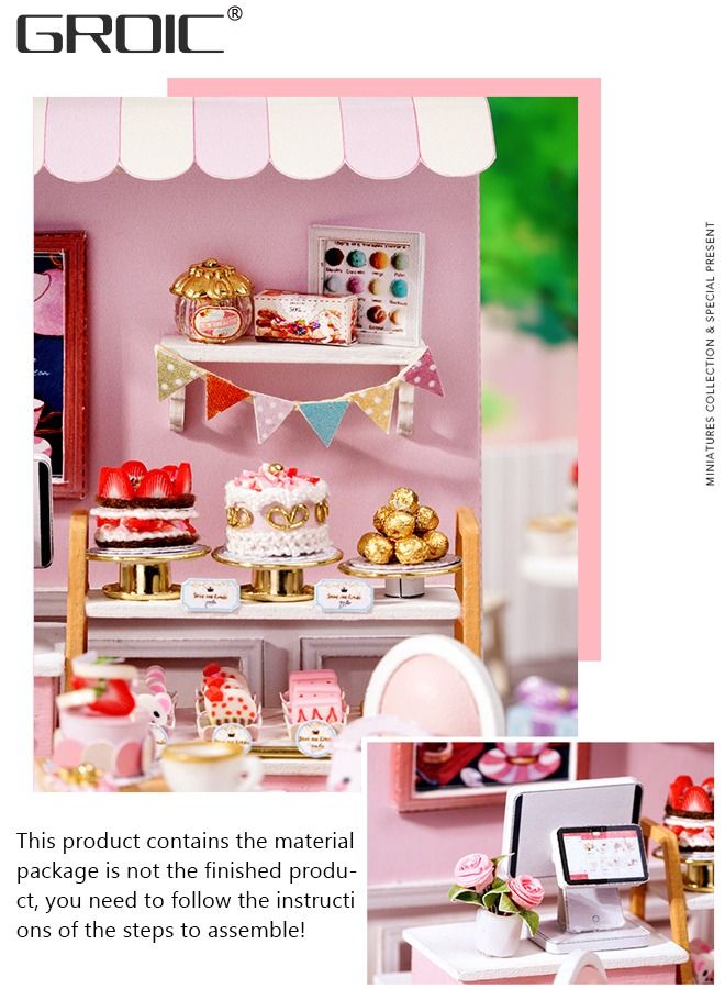 DIY Miniature Dollhouse kit, Wooden Mini Dessert Shop Includes Dustcover Buildable Dollhouse for Teens and Adults,DIY Assembled Toys,Home Decoration