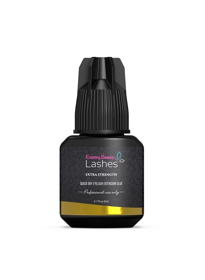 Eyelash Extension Glue Extra Strong Professional Lash Glue for Eyelash Extensions - Drys in 1-2s with 6-7 Week Retention by Existing Beauty Lashes 5ml