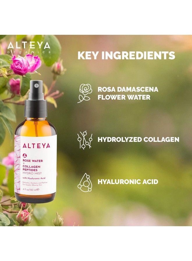 Rose Water Face Toner With Collagen Peptides And Hyaluronic Acid 4 Fl Oz/ 120Ml