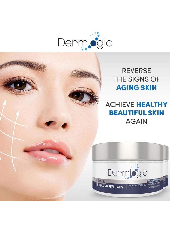 Anti Aging Resurfacing Peel Pads Contains Salicylic Glycolic & Lactic For Face & Body. Includes Hyaluronic & Witch Hazel Green Tea & Aloe Vera. Exfoliates To Correct Dark Spots & Scars.