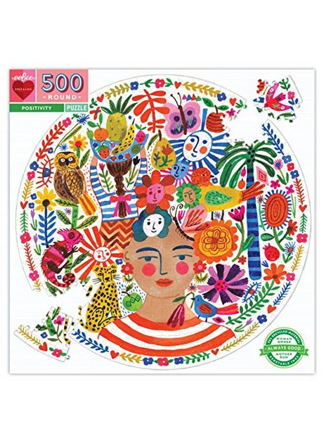 : Piece And Love Positivity 500 Piece Round Circle Jigsaw Puzzle Puzzle For Adults And Families Glossy Sturdy Pieces And Minimal Puzzle Dust