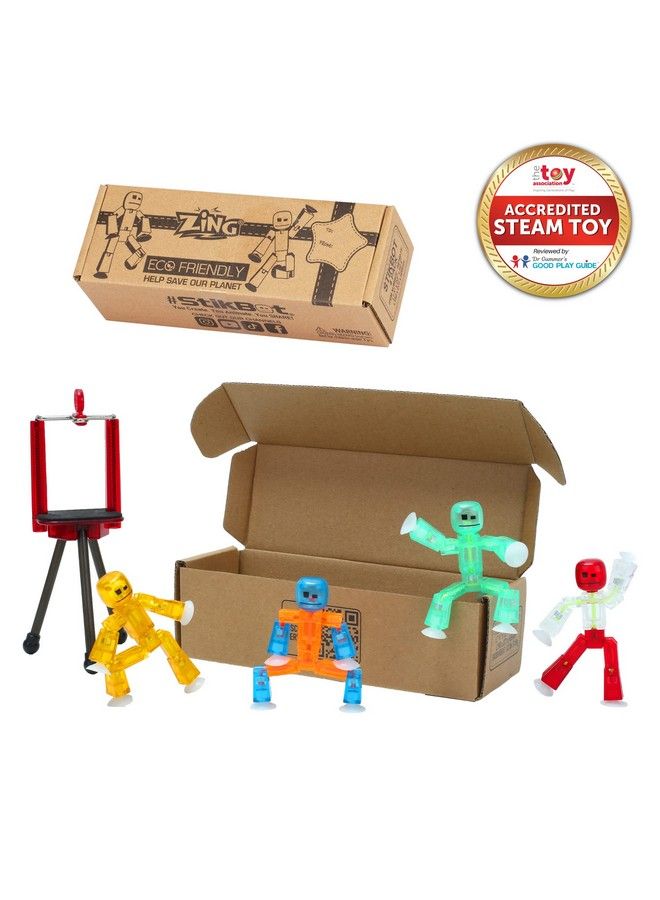 Stikbot 4 Pack With Tripod Set Of 4 Stikbot Collectable Action Figures And Mobile Phone Tripod Create Stop Motion Animation