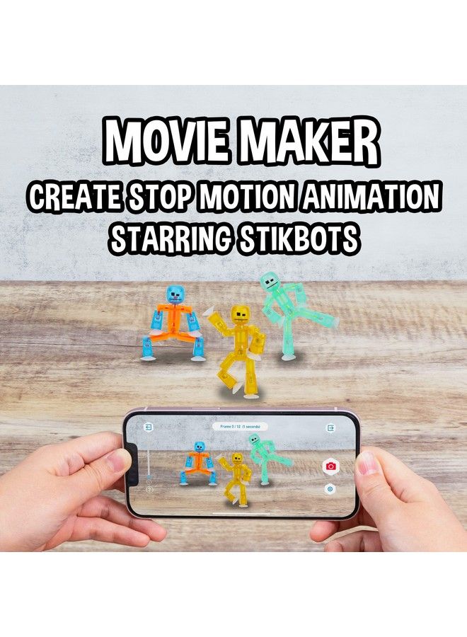 Stikbot 4 Pack With Tripod Set Of 4 Stikbot Collectable Action Figures And Mobile Phone Tripod Create Stop Motion Animation