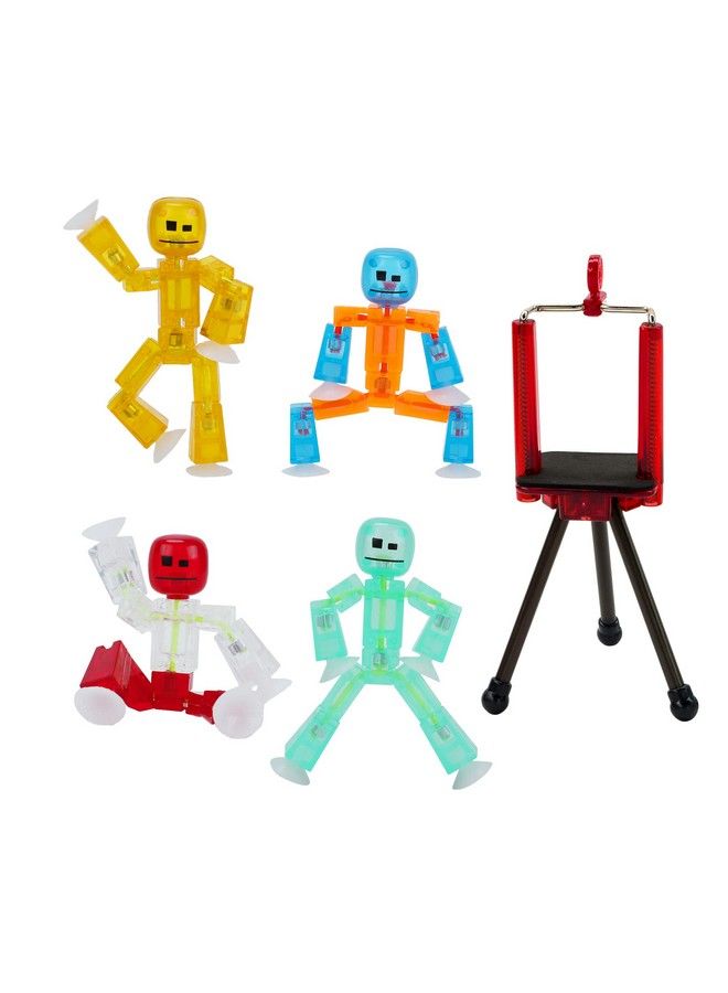 Stikbot 4 Pack With Tripod Set Of 4 Stikbot Collectable Action Figures And Mobile Phone Tripod Create Stop Motion Animation