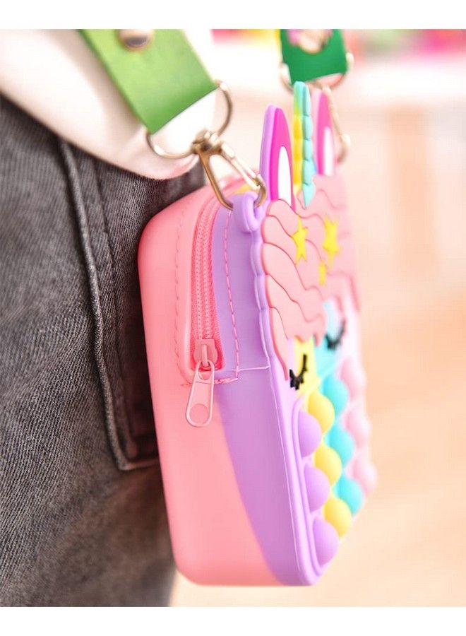 Gifts For Women Fashion Pop Purse Push Bubbles Fidget Toy Rainbow Unicorn Purse Wallet Ladies Bag Silica Dimple Crossbody Bags For Girls（Rose Red）