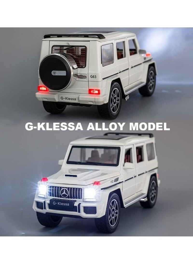 Exquisite car Model 1/24 Benz G63 AMG Car, Zinc Alloy Pull Back Toy with Sound and Light for Kids Boy Girl Gift (White)