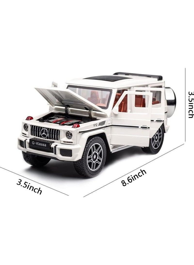 Exquisite car Model 1/24 Benz G63 AMG Car, Zinc Alloy Pull Back Toy with Sound and Light for Kids Boy Girl Gift (White)