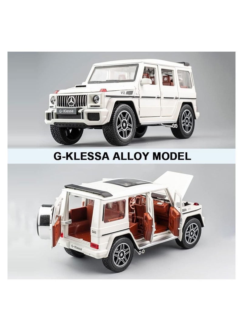 Exquisite car Model 1/24 Benz G63 AMG Car, Zinc Alloy Pull Back Toy with Sound and Light for Kids Boy Girl Gift (White)