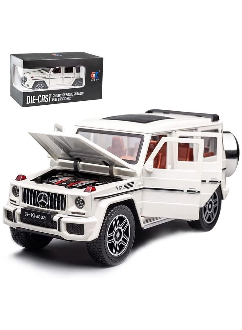 Exquisite car Model 1/24 Benz G63 AMG Car, Zinc Alloy Pull Back Toy with Sound and Light for Kids Boy Girl Gift (White)