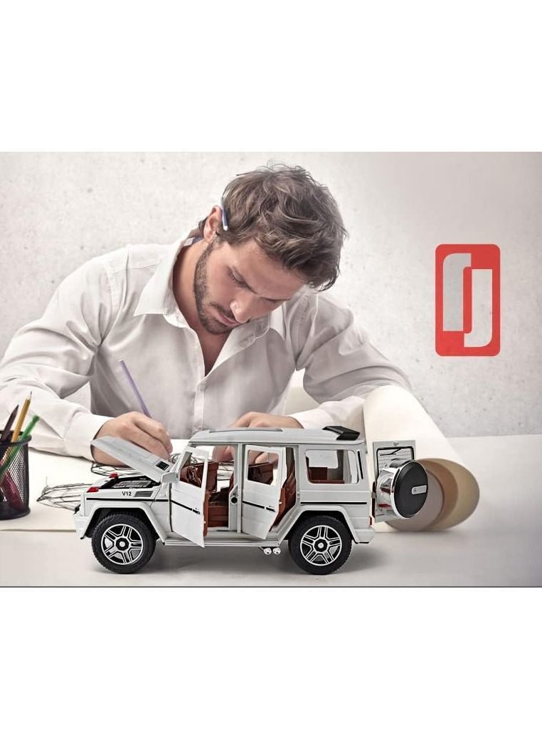 Exquisite car Model 1/24 Benz G63 AMG Car, Zinc Alloy Pull Back Toy with Sound and Light for Kids Boy Girl Gift (White)