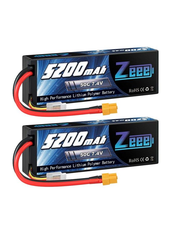 2S Lipo Battery 7.4V 5200Mah 50C Battery With Xt60 Plug Hard Case For 1/8 1/10 Rc Vehicles Car Slash Rc Buggy Truggy Rc Airplane(2 Pack)