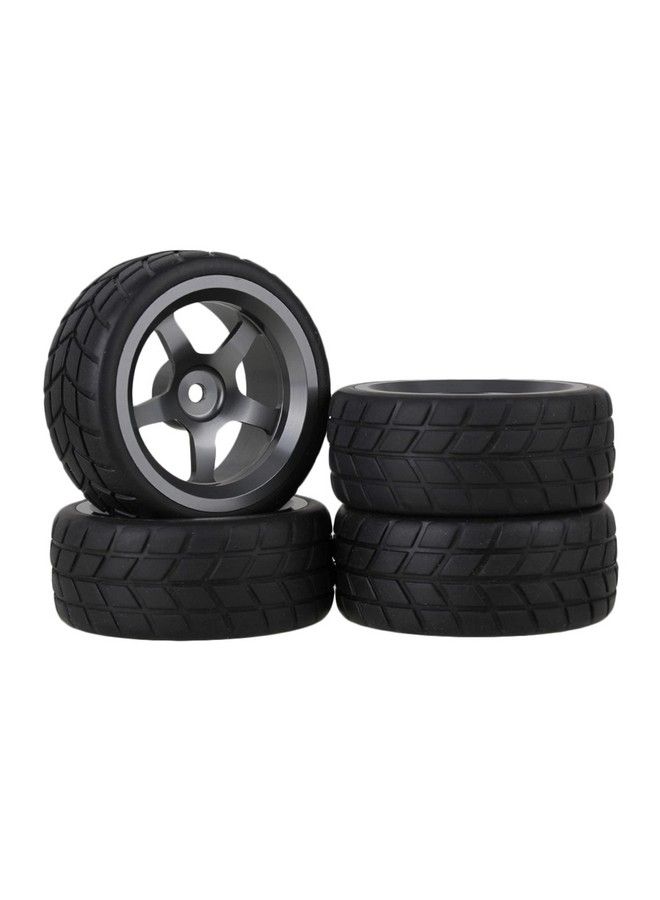 Grey 5 Spoke Aluminium Alloy Wheel Rims & Black Square Pattern Rubber Tyres Tires For Rc 1:10 On Road Racing Car Set Of 4