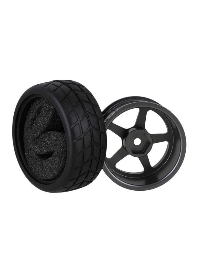 Grey 5 Spoke Aluminium Alloy Wheel Rims & Black Square Pattern Rubber Tyres Tires For Rc 1:10 On Road Racing Car Set Of 4