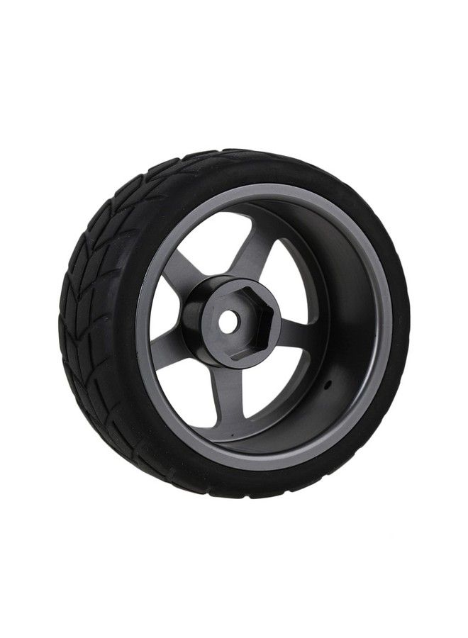 Grey 5 Spoke Aluminium Alloy Wheel Rims & Black Square Pattern Rubber Tyres Tires For Rc 1:10 On Road Racing Car Set Of 4