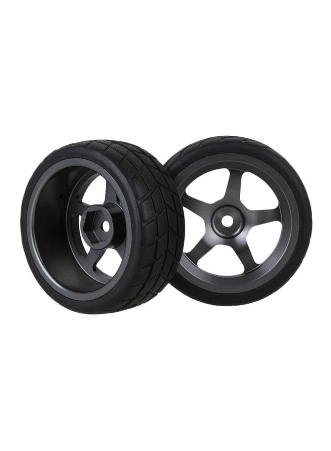 Grey 5 Spoke Aluminium Alloy Wheel Rims & Black Square Pattern Rubber Tyres Tires For Rc 1:10 On Road Racing Car Set Of 4