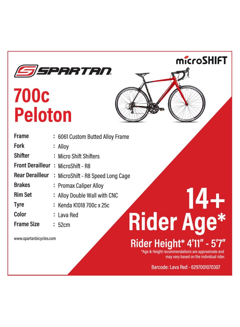 SPARTAN 700C Peloton Road Bicycle | Alloy Frame Road Bike | Light weight Cycle | Fitness Road Bicycles | Size - Medium (54Cm) Lava Red