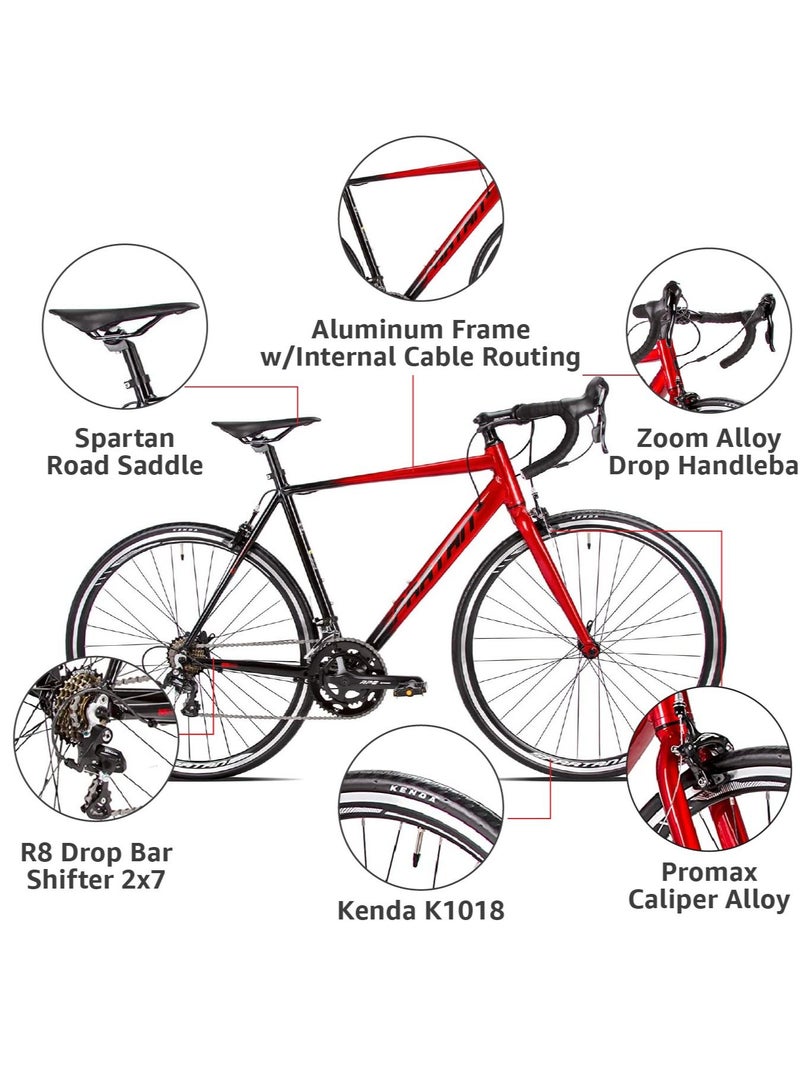 SPARTAN 700C Peloton Road Bicycle | Alloy Frame Road Bike | Light weight Cycle | Fitness Road Bicycles | Size - Medium (54Cm) Lava Red