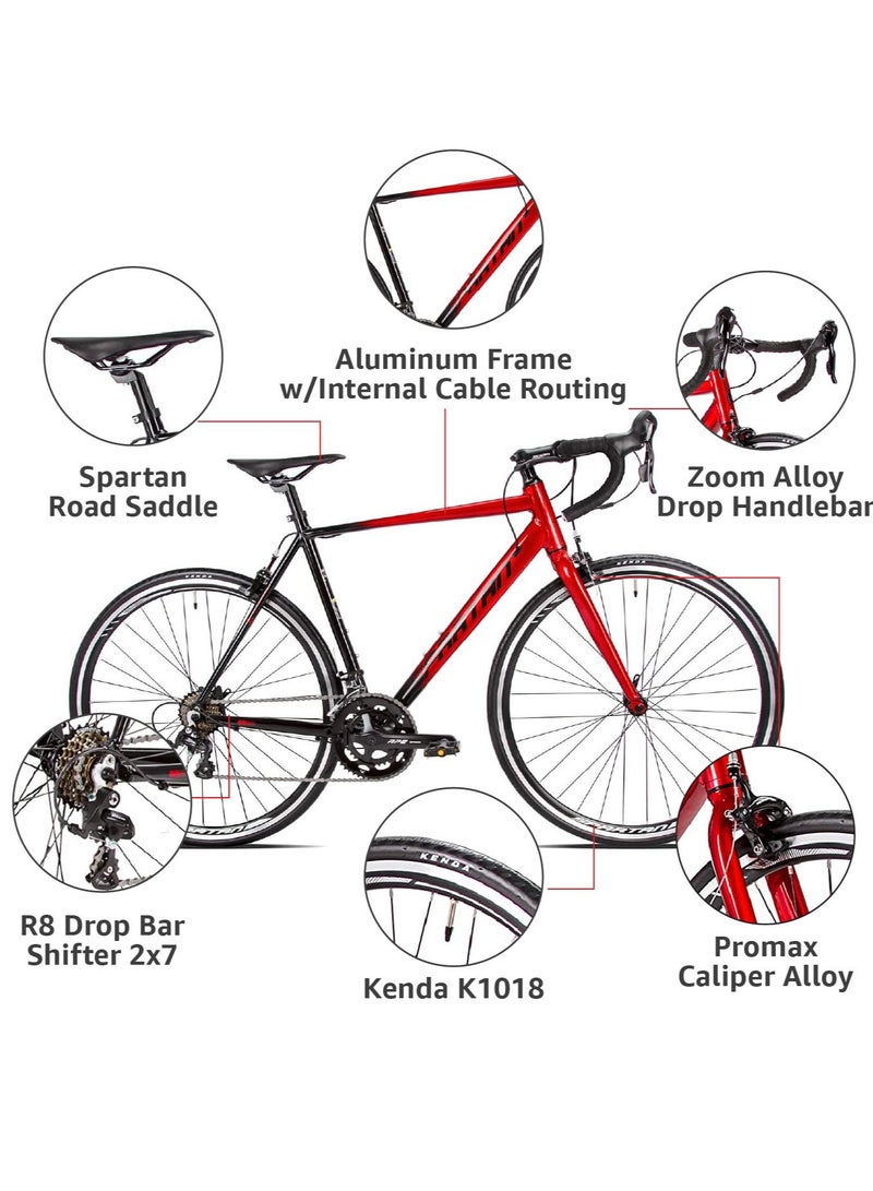 SPARTAN 700C Peloton Road Bicycle | Alloy Frame Road Bike | Light weight Cycle | Fitness Road Bicycles | Size - Small (52Cm) Lava Red