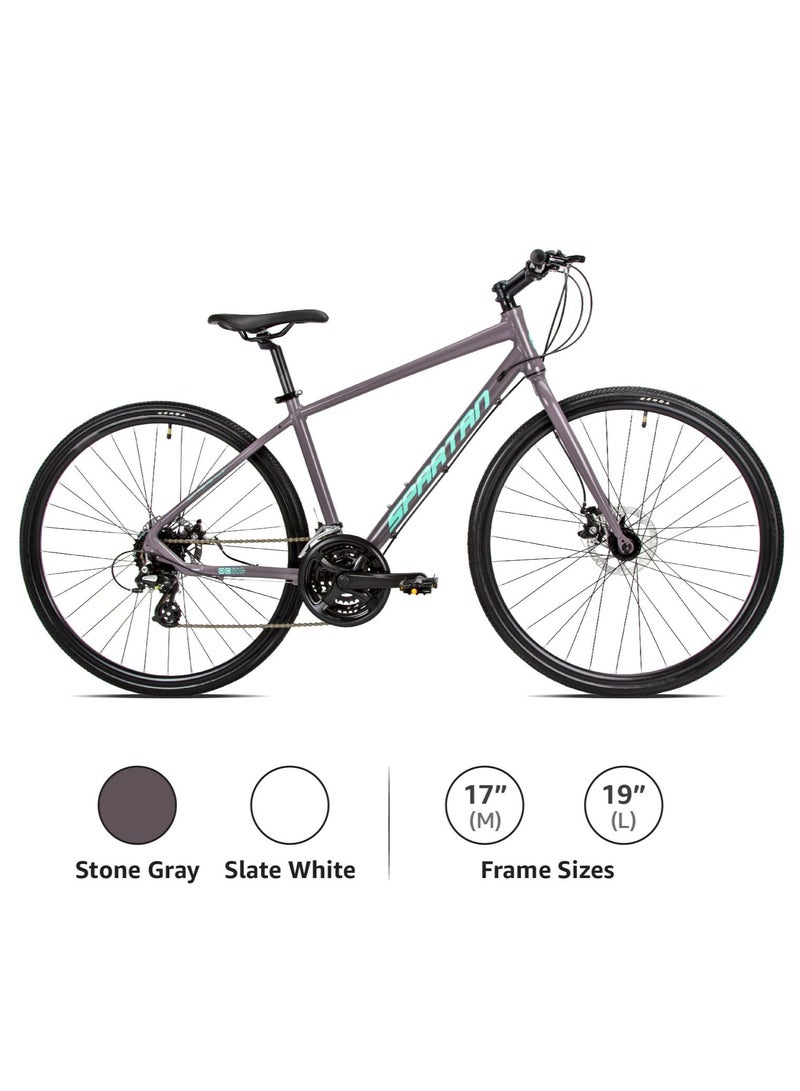 Spartan 700c Dolomite Fitness Bike | Lightweight Frame Alloy Road Bicycle | Shimano Shifters & Rear Derailleur | 24 Speed Cycle | Stone Grey | Frame Size Medium & Large