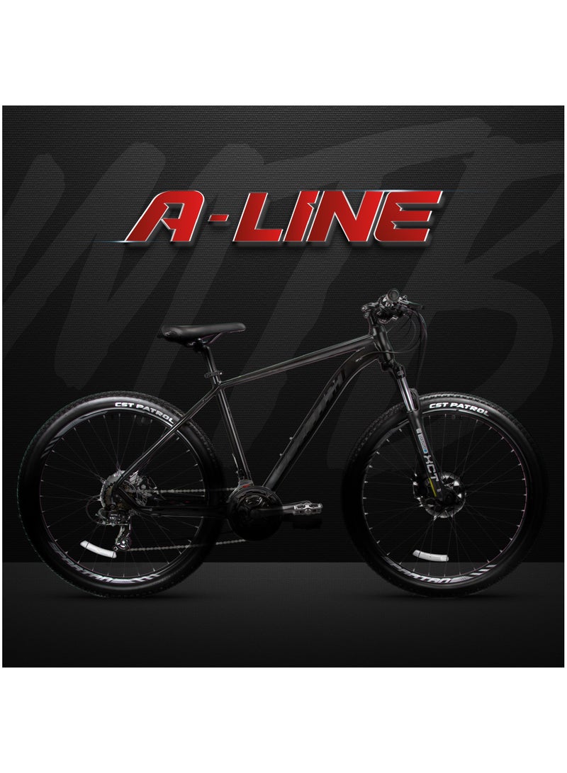 Spartan 27.5 Inches A-Line Hardtail Mountain Bicycles| Lightweight Alloy frame Rims | Gear | Disc brakes | Front Suspension | Shimano Shifters MTB Bike | Shimano Derailers - Satin Black