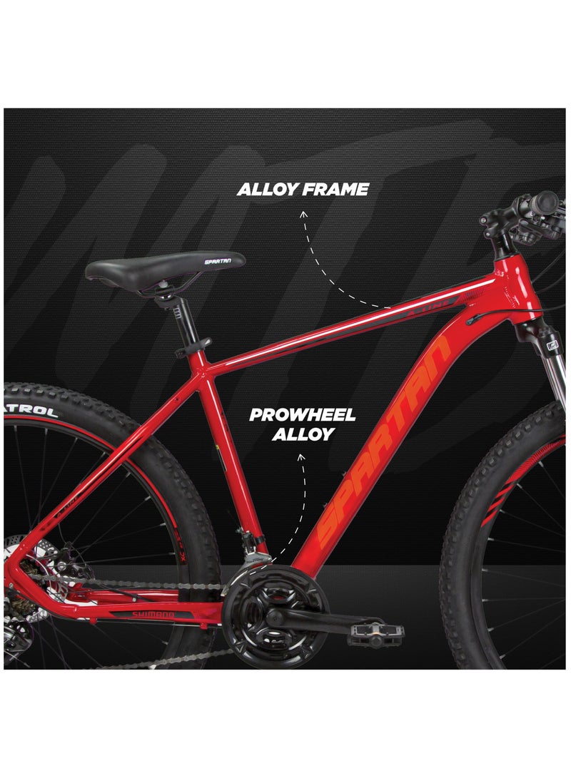 Spartan 27.5 Inches A-Line Hardtail Mountain Bicycles| Lightweight Alloy frame Rims | Gear | Disc brakes | Front Suspension | Shimano Shifters MTB Bike | Shimano Derailers - Gloss Red