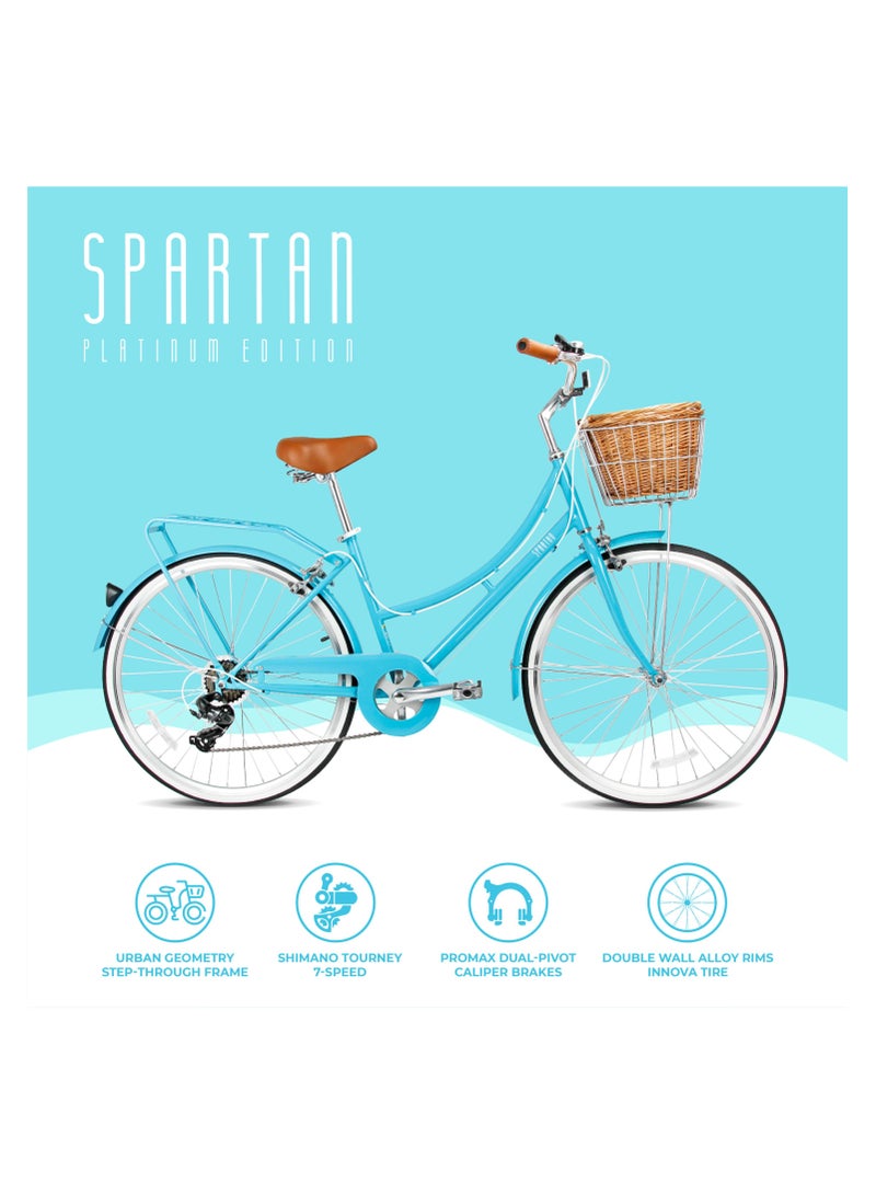 Platinum City Bike – 26 Inch – Bikes With Gears For Women – Cruiser Bicycle For Ladies – Includes Rear Rack, Vintage Basket And Stand, Comfort Saddle – Commuter Bicycles - Turquoise