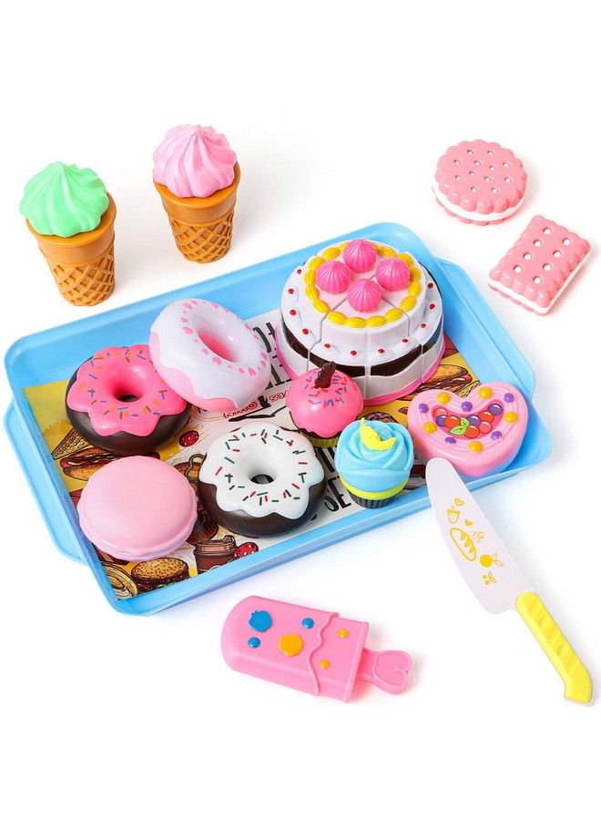 Pretend Desserts Food Toy 15 Pcs Play Food Desserts Set For Kids Kitchen Play Dounts For Toddlerstoy Food Ice Cream Cupcake Baking Plastic Play Food For Girls Boys Birthday Gift