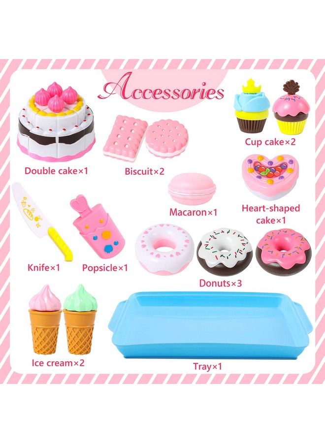 Pretend Desserts Food Toy 15 Pcs Play Food Desserts Set For Kids Kitchen Play Dounts For Toddlerstoy Food Ice Cream Cupcake Baking Plastic Play Food For Girls Boys Birthday Gift