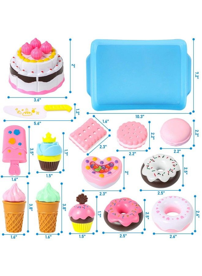 Pretend Desserts Food Toy 15 Pcs Play Food Desserts Set For Kids Kitchen Play Dounts For Toddlerstoy Food Ice Cream Cupcake Baking Plastic Play Food For Girls Boys Birthday Gift