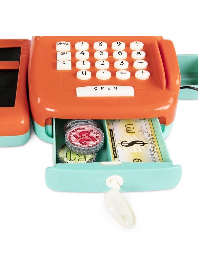 Cash Register Toy Playset Pretend Play Kids Calculator Cash Register With Accessories For 3+ (26Pieces) Orange