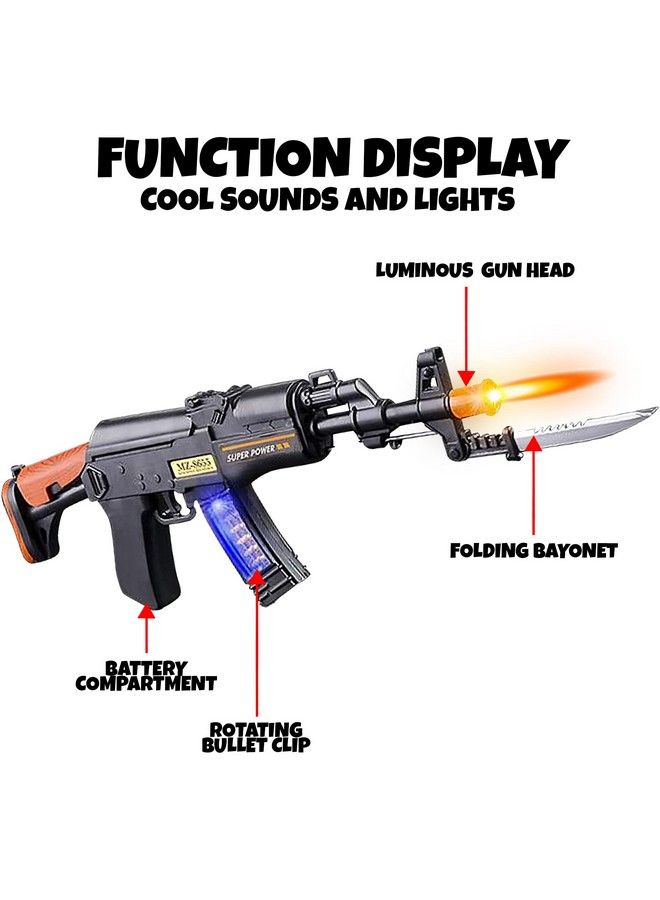 Light Up Toy Machine Gun With Folding Bayonet By Artcreativity Cool Led Sound And Vibration Effect 16 Inch Pretend Play Military Submachine Pistol Great Gift For Boys And Girls