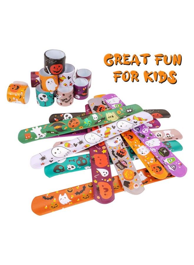 48Pcs Halloween Slap Bracelets Assorted Bulk Pumpkin Zombie Witches Snap Bracelet Wristbands For Kids Halloween Party Gift Bag Filler Supply…