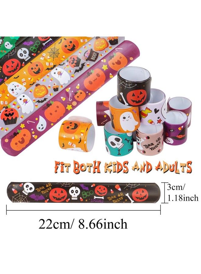 48Pcs Halloween Slap Bracelets Assorted Bulk Pumpkin Zombie Witches Snap Bracelet Wristbands For Kids Halloween Party Gift Bag Filler Supply…