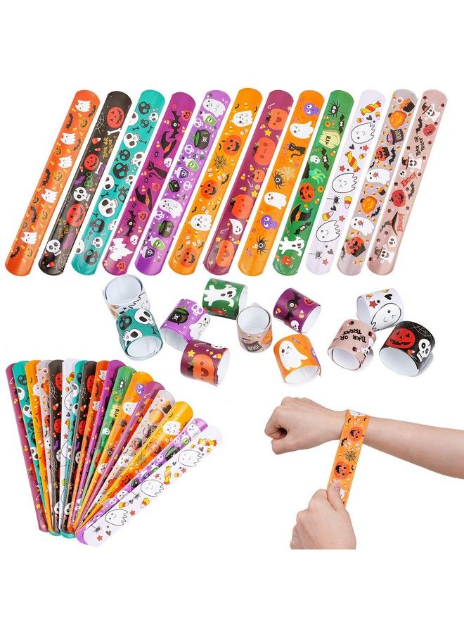 48Pcs Halloween Slap Bracelets Assorted Bulk Pumpkin Zombie Witches Snap Bracelet Wristbands For Kids Halloween Party Gift Bag Filler Supply…
