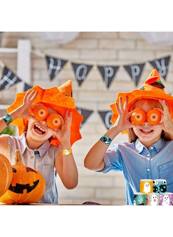 48Pcs Halloween Slap Bracelets Assorted Bulk Pumpkin Zombie Witches Snap Bracelet Wristbands For Kids Halloween Party Gift Bag Filler Supply…