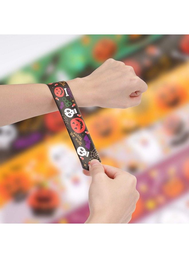48Pcs Halloween Slap Bracelets Assorted Bulk Pumpkin Zombie Witches Snap Bracelet Wristbands For Kids Halloween Party Gift Bag Filler Supply…