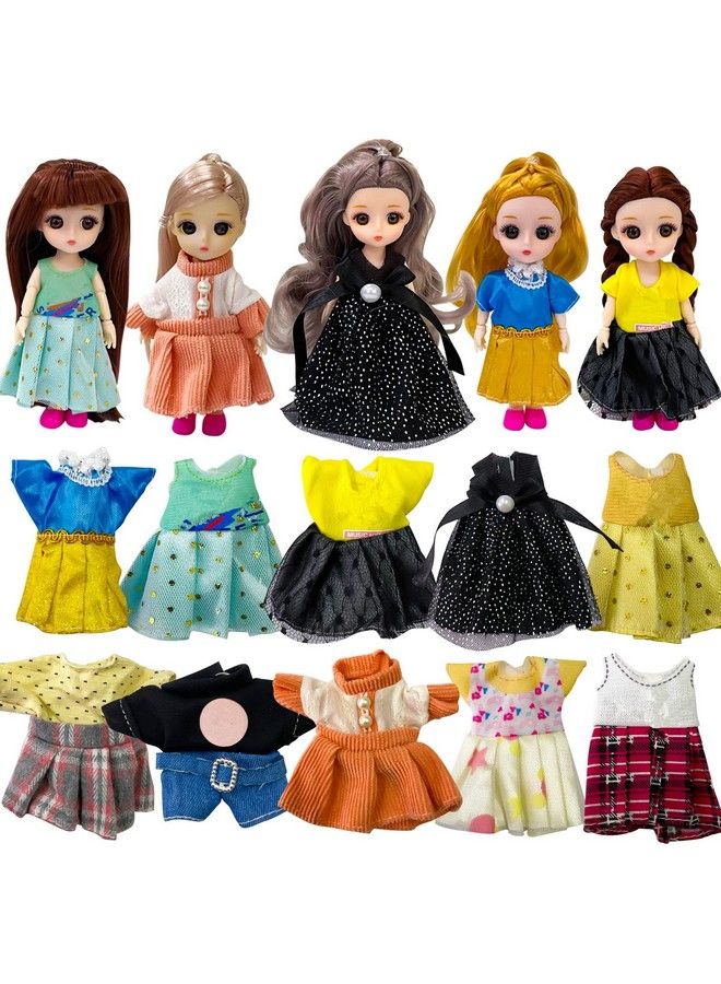 5 Pieces 5 Inch Mini Girl Dolls 10 Sets Handmade Doll Clothes 5 Pairs Of Shoes