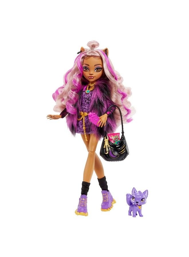 Clawdeen Wolf Fashion Doll With Purple Streaked Hair Signature Look Accessories & Pet Dog