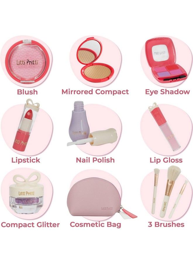 Pretend Makeup Purse For Girls ; 11 Piece Set ; Play Makeup Kit ; Cosmetic Case W/Accessories ; Toddler Toy ; Fake Makeup For Toddlers ; Girl Toys 35 Years Old ; Gifts For Girls 3+