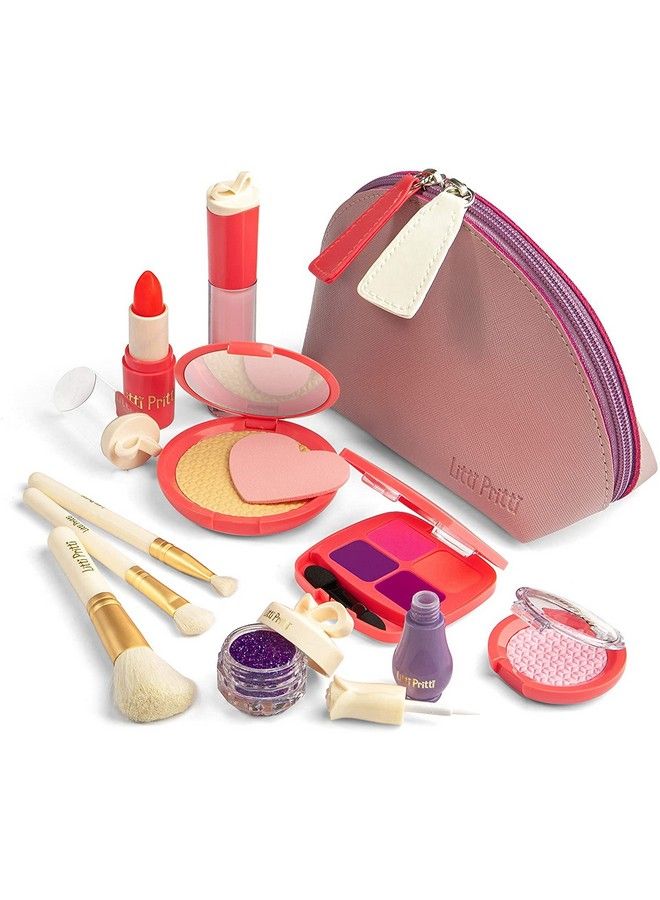 Pretend Makeup Purse For Girls ; 11 Piece Set ; Play Makeup Kit ; Cosmetic Case W/Accessories ; Toddler Toy ; Fake Makeup For Toddlers ; Girl Toys 35 Years Old ; Gifts For Girls 3+