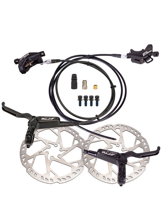 4-Piston MTB Hydraulic Brake Caliper Set with 203mm Disc Rotors Front and Rear   Hydraulic Disc Brake Kit