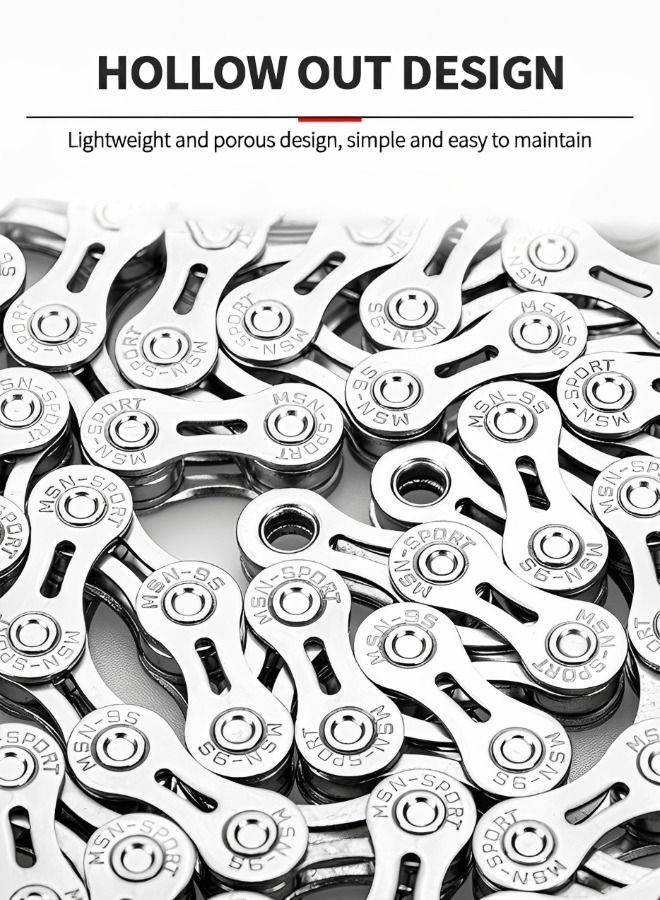 Bike Chain 9 Speed 116 Links Half Hollow Lightweight Bicycle Chains with Quick-release Magic Buckle Dismantling and Installing Tool for Road Bike/MTB/BMX Chain