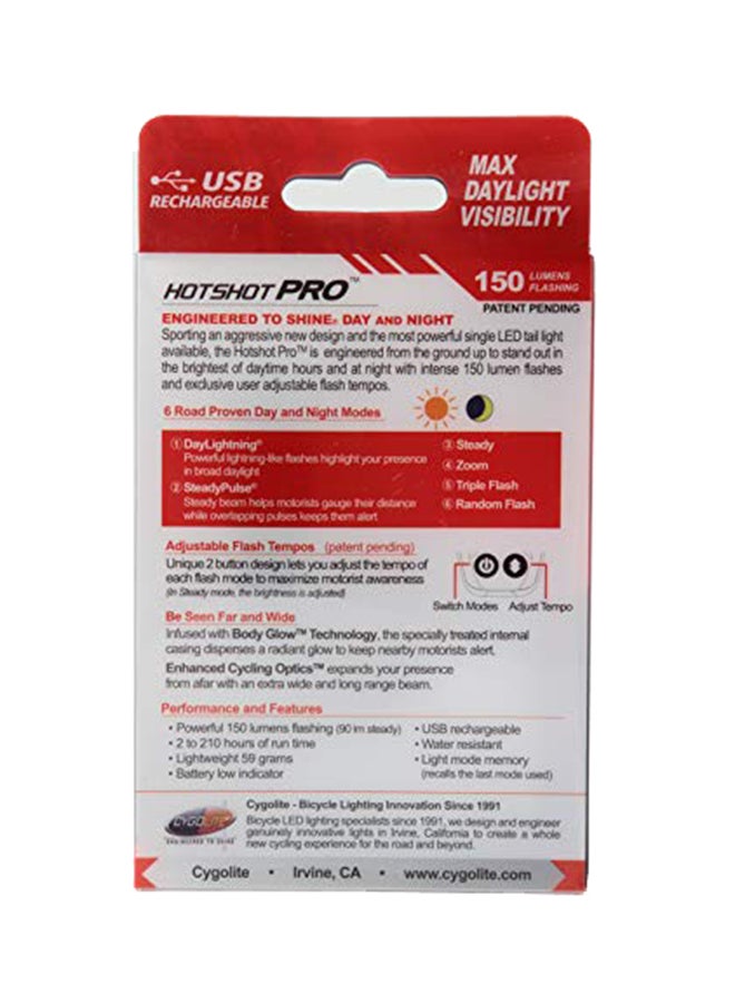 Hotshot Pro 150 USB Rechargeable Bike Tail Light 5.08x15.19x10.16inch