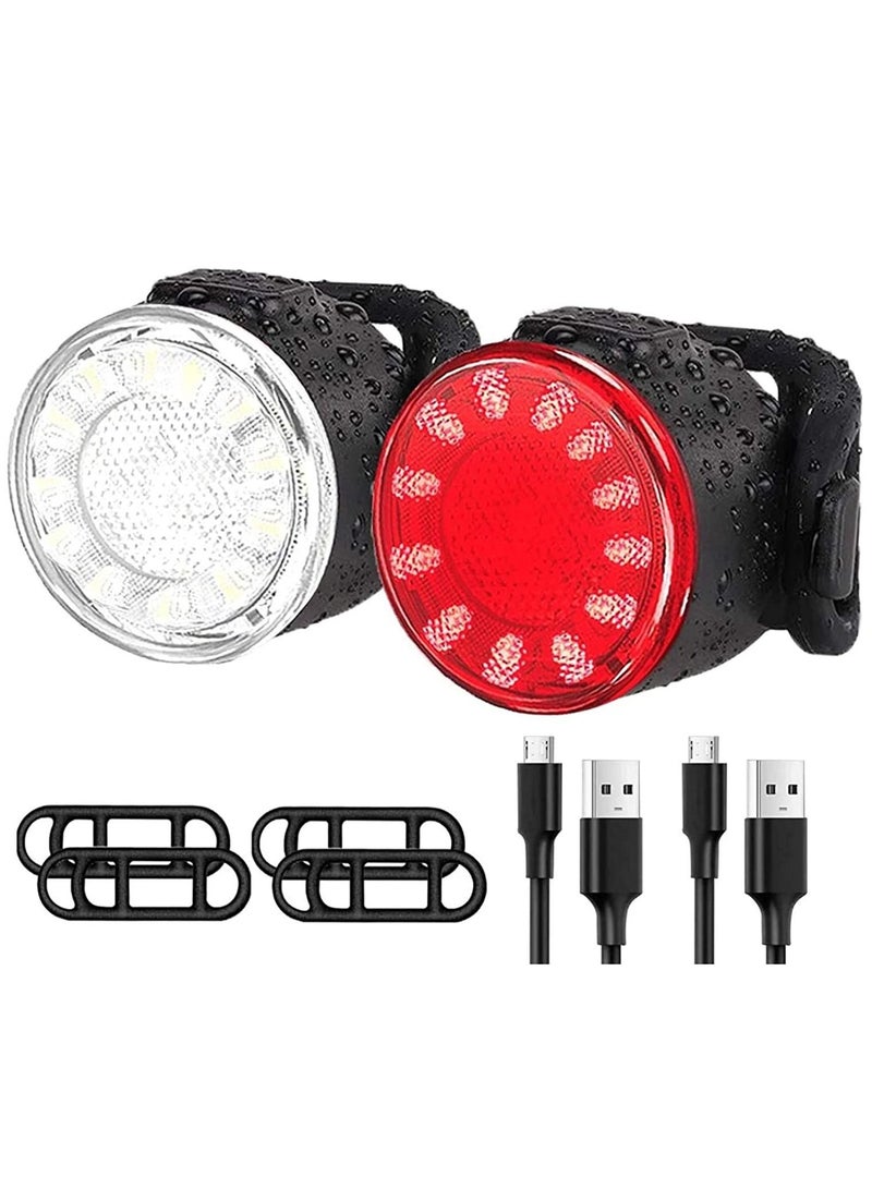 USB rechargeable LED bicycle light kit, IPX5 waterproof mountain road helmet bike super bright headlight and tail light kit, suitable for men, women, and children