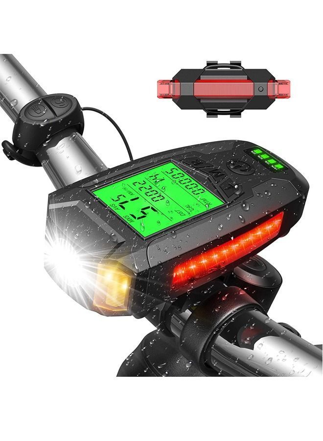 Bicycle Light Set With Speedometer USB Rechargeable Rear LED Bike 5 Modes Headlight